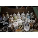 A TRAY OF CERAMICS TO INCLUDE, A COLLECTION OF BELLS (TRAY NOT INCLUDED)