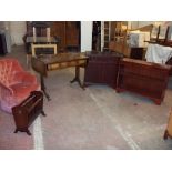 FIVE ITEMS TO INCLUDE A REPRODUCTION DROP LEAF DESK, A MAGAZINE RACK, A REPRODUCTION SMALL