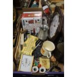 A TRAY OF ASSORTED SUNDRIES, TO INCLUDE, A TANKARD, CHERUBIC FIGURE ETC (TRAY NOT INCLUDED)