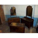 THREE ITEMS TO INCLUDE VINTAGE OAK DRESING TABLES AND A BLANKET CHEST