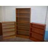 THREE IKEA STYLE BOOKSHELVES, TWO WITH OAK FINISH