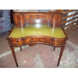 A REPRODUCTION EDWARDIAN STYLE LEATHER INLAID WRITING DESK