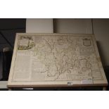 A BOWEN MAP OF PART OF STAFFORDSHIRE MOUNTED ON CARD, 76 CM X 59.5 CM