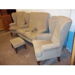 A MODERN FOUR P[IECE SUITE - TWO SEATER AND TWO CHAIRS AND ADJUSTABLE FOOT STOOL WITH QUEEN ANNE