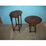 THREE OAK ANTIQUE TABLES, ONE DROP LEAF, ONE TILT TOP