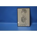 PAT ROONEY CHARCOAL CARICATURE SKETCH, signed 1938, under glass 28 x 19 cm