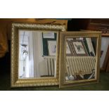 TWO MODERN GILT FRAMED WALL MIRRORS THE LARGEST 57 CM X 67 CM
