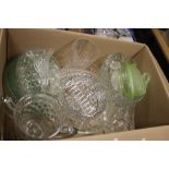 A BOX OF ASSORTED GLASSWARE