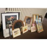 A QUANTITY OF ASSORTED PICTURES, PRINTS, AND MIRRORS,