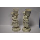 TWO BELLEEK FIGURES WITH GREEN MARKS TO BASE