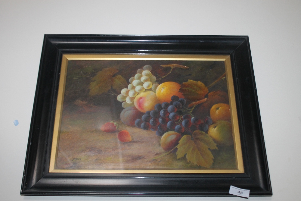 J. LEWIS STILL LIFE OIL PAINTING OF FRUIT, signed lower left, 39 x 50 cm including frame