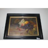 J. LEWIS STILL LIFE OIL PAINTING OF FRUIT, signed lower left, 39 x 50 cm including frame