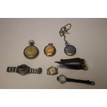 AN ELGIN GOLD PLATED HUNTER POCKET WATCH and two others together with a small quantity of wrist