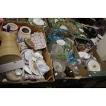 THREE TRAYS OF ASSORTED CERAMICS AND GLASSWARE (TRAYS NOT INCLUDED)