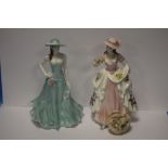 A ROYAL WORCESTER FIGURINE "SERENA" TOGETHER WITH A COALPORT FIGURINE "THE FLOWER SELLER"