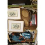 A TRAY OF ASSORTED TOOLS TOGETHER WITH A TRAY OF ASSORTED SUNDRIES TO INCLUDE A VINTAGE DOLL (