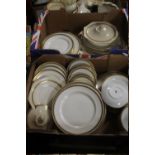 TWO TRAYS OF ASSORTED TEA AND DINNERWARE