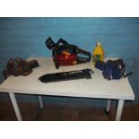A PETROL CHAINSAW AND TWO VICES