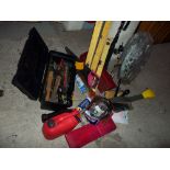 A SELECTION OF TOOLS, GLOVES ETC.