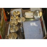 A TRAY OF METALWARE TO INCLUDE GOBLETS (TRAY NOT INCLUDED)