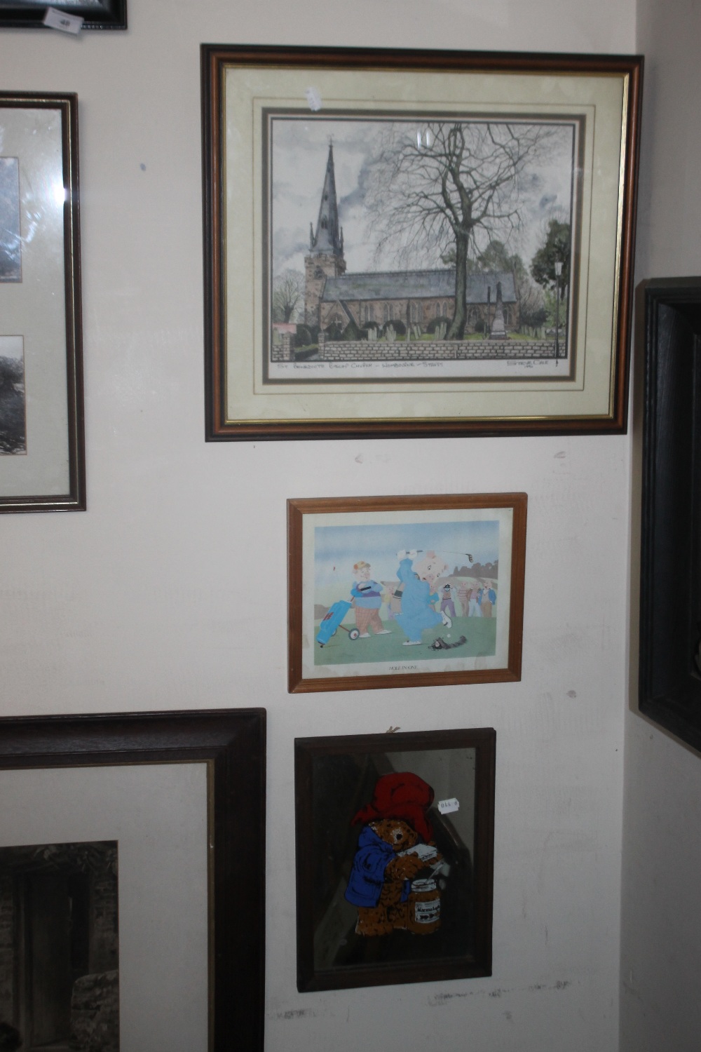 A FRAME OF FOUR PHOTOGRAPHS OF WOMBOURNE ETC TOGETHER WITH A FRAMED AND GLAZED ENGRAVING SIGNED " - Image 4 of 4