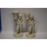TWO BELLEEK FIGURES WITH GREEN MARKS TO BASE