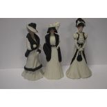 THREE WEDGWOOD FIGURINES TO INCLUDE "MILLICENT" "CAROLINE" AND "CHARLOTTE"