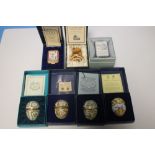 A COLLECTION OF FOUR BOXED EGGS, TWO PIN DISHES, ETC ALL BOXED