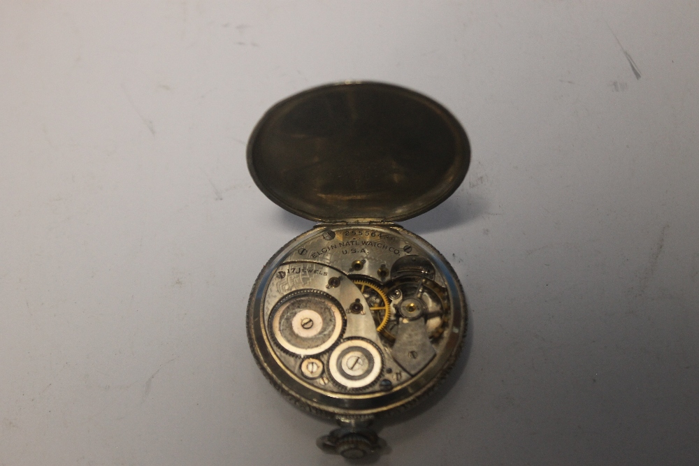 AN ELGIN WHITE METAL CASED OPEN FACED POCKET WATCH WITH SUB SECONDS DIAL AND FOLIATE DECORATION - Image 3 of 3