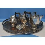 A WHITE METAL COFFEE SET WITH TRAY