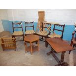 A SELECTION OF EIGHT VINTAGE ITEMS TO INCLUDE FOUR CHAIRS AND SOME TABLES