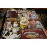 TWO TRAYS OF NOVELTY TEAPOTS