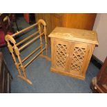 A MODERN LATTICE PINE CUPBOARD WITH A TOWEL RAIL (2)