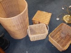 FIVE PIECES OF WICKER WARE TO INCLUDE A PICNIC BASKET