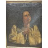 A 18TH CENTURY GILT FRAMED OIL ON CANVAS DEPICTING A LADY PRAYING 61 X 50 CM