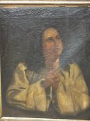 A 18TH CENTURY GILT FRAMED OIL ON CANVAS DEPICTING A LADY PRAYING 61 X 50 CM