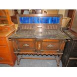 AN ANTIQUE MARBLE AND TILE TOPPED OAK WASHSTAND W-107 CM