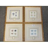 A SET OF FOUR GILT FRAMED AND GLAZED WEDGWOOD JASPERWARE ARCHIVE PRINTS OF TEAPOT DESIGNS SIZE