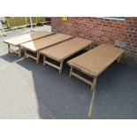 FOUR VINTAGE OAK FRAMED FOLD DOWN MILITARY BEDS,CANVAS TOPPED A/F