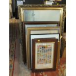 A QUANTITY OF PICTURES AND PRINTS TO INCLUDE A VINTAGE OAK FRAMED FLAG PRINT, ANDRE JEWELL PRINT