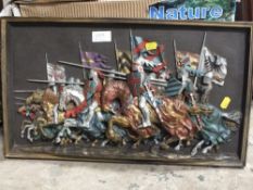 A 3D PICTURE OF KNIGHTS CHARGING INTO BATTLE - OVERALL SIZE 29CM X 51CM