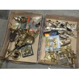 TWO TRAYS OF BRASSWARE, CONSISTING OF DOOR HANDLES, DRAWER HANDLES ETC.