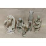 FIVE STONEWARE ABSTRACT FIGURES