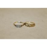 A HALLMARKED 9CT GOLD ILLUSION SET RING, APPROX WEIGHT 1.5 G, TOGETHER WITH ANOTHER APPROX WEIGHT