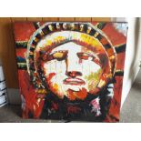 A MODERN UNFRAMED OIL ON CANVAS PORTRAIT STUDY OF THE STATUE OF LIBERTY SIZE- 70CM X 70CM