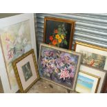 A COLLECTION OF ASSORTED PICTURES AND PRINTS TO INCLUDE STILL LIFE STUDIES OF FLOWERS, WATERCOLOUR
