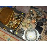 TWO BOXES OF ASSORTED METALWARE TO INCLUDE BRASS BELLS