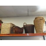 TWO LOG BASKETS STYLE WICKER BASKETS TOGETHER WITH A LAUNDRY BASKET AND ANOTHER (4)