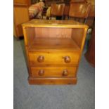 A SMALL PINE TWO DRAWER BEDSIDE CHEST