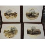 A SET OF FOUR FRAMED AND GLAZED CIRCULAR PRINTS OF COUNTRY LANDSCAPES, TOGETHER WITH TWO OTHER